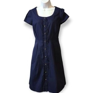 Vintage 100% Cotton Lilly Pulitzer Navy ruffle brass Button-Front Midi Dress